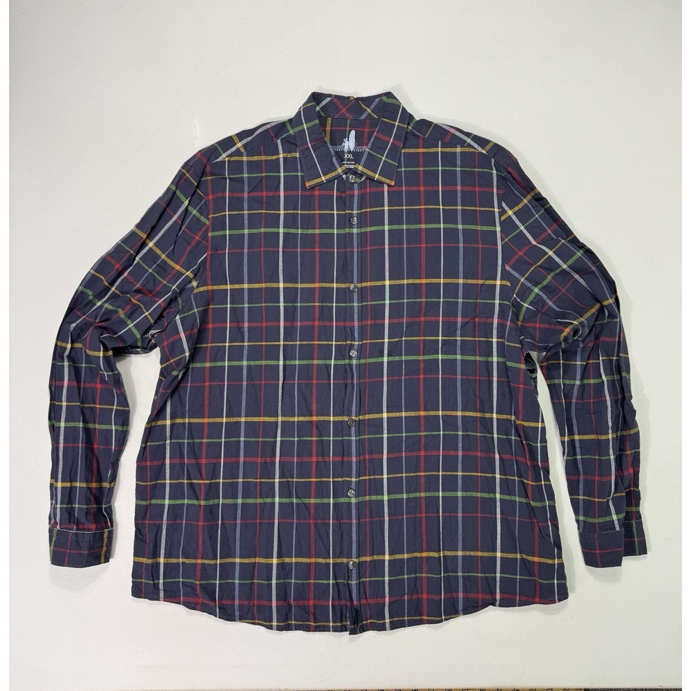 Johnnie O Featherweight Blue Plaid Cotton Button Up Shirt Mens 2XL XXL Casual